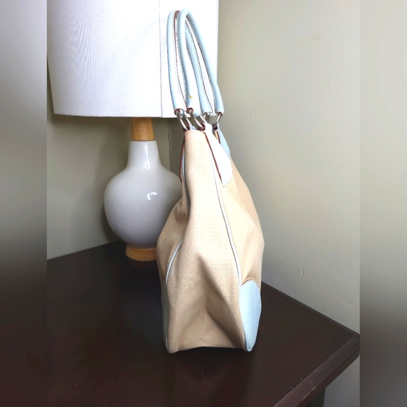 Prada Canapa Moon Shoulder Bag, Blue and Beige - Picture 2 of 13